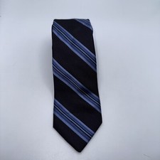 Express Design Table Men's Stripes Tie Navy Blue Silk Made in USA Skinny Long