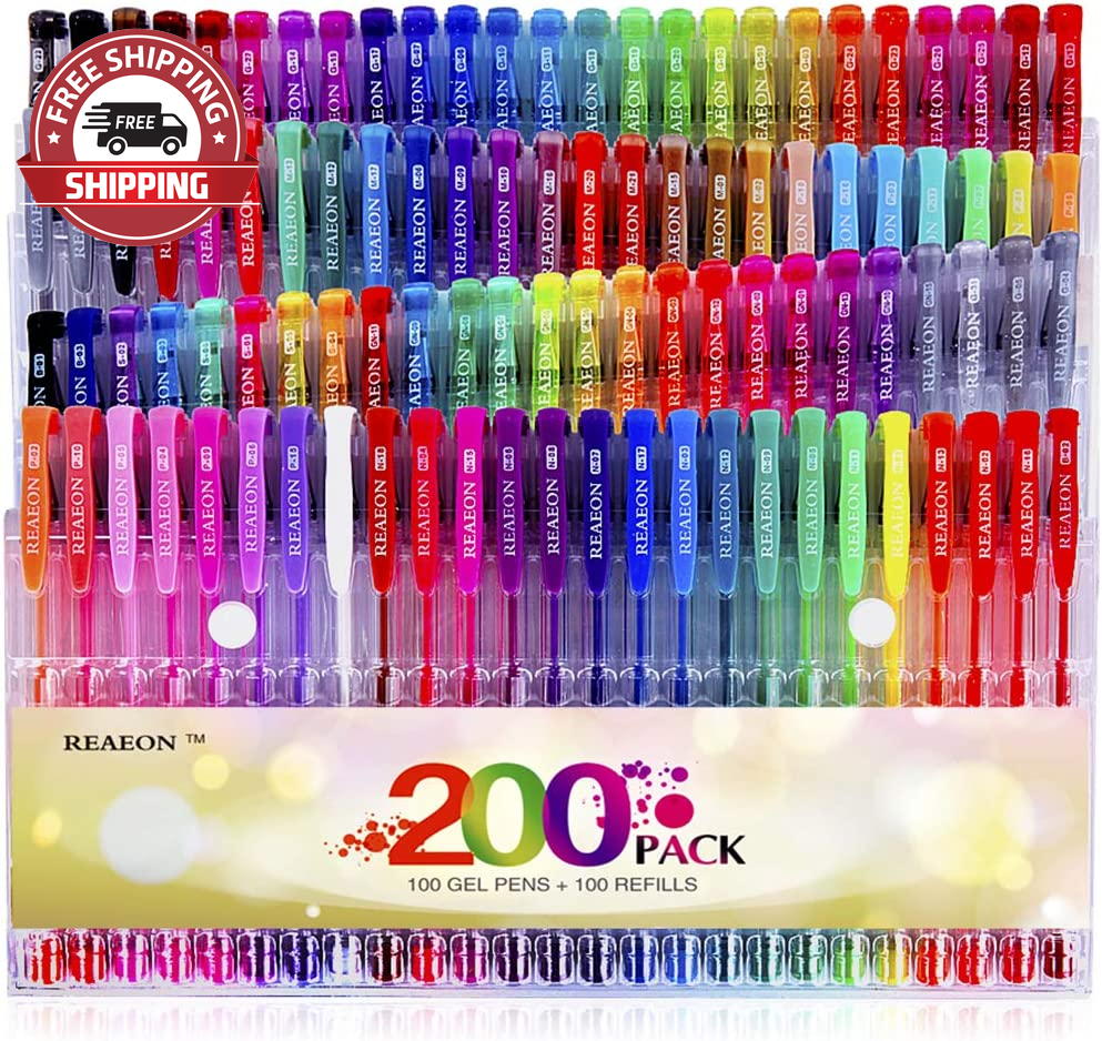 Gel Pens,  200 Pack Pen with Case for Adult Coloring Books, 100 Color Markers pl-image