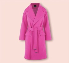New Star By Julien Macdonald Bright Pink Belted Wrap Coat Chic Smart Look Uk 12