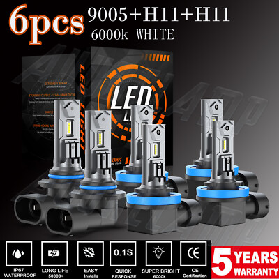 For Volvo VNL VNM 2004-2015 Combo LED Headlight High/Low Beam + Fog Light Bulbs