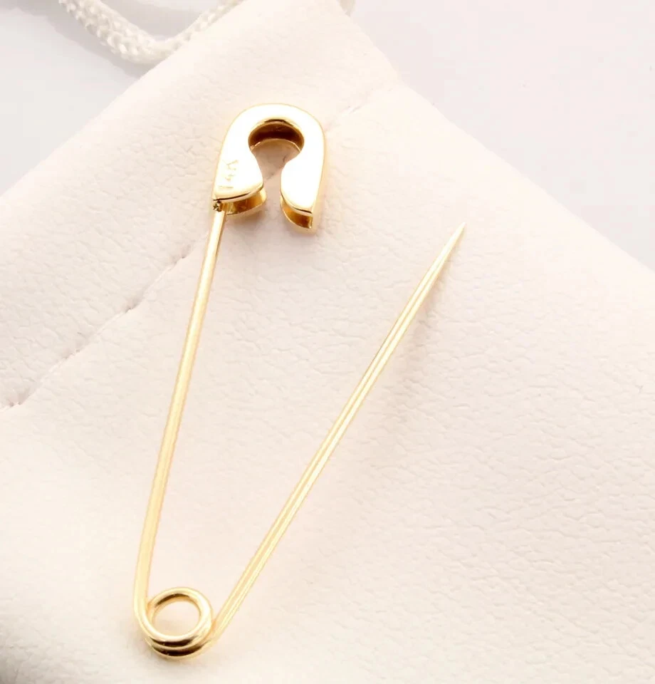 Покрытая желтым золотом безопасная брошь на булавке с бриллиантами 14 карат (бриллианты 0,05 карата) - Изображение 3 из 4