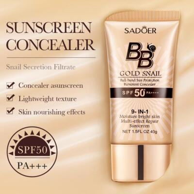 1pcs 9 in 1 Gold Snail BB Cream Sunscreen SPF 50+ Skin Repair Sunscreen US