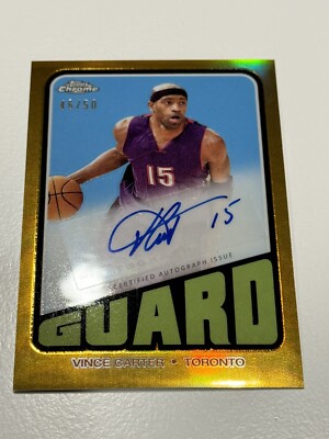 2023-24 Topps Chrome Basketball Vince Carter /50 Gold Auto 