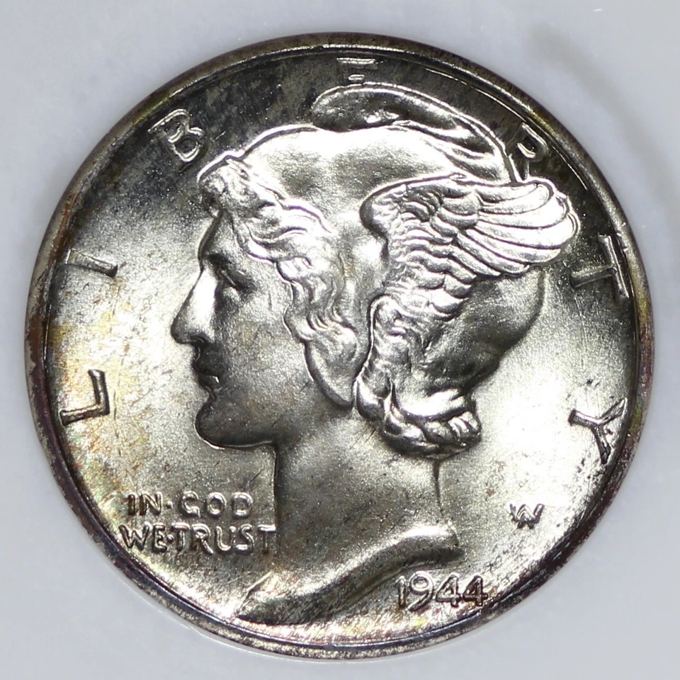 GEM+ BU 1944-D Mercury Dime NGC MS66 FB BLAZER! Old Fat Holder RHM - Image 2 of 4