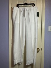 NWT Ralph Lauren Womens 100 Linen Casual Wide Leg Pants, White, 16