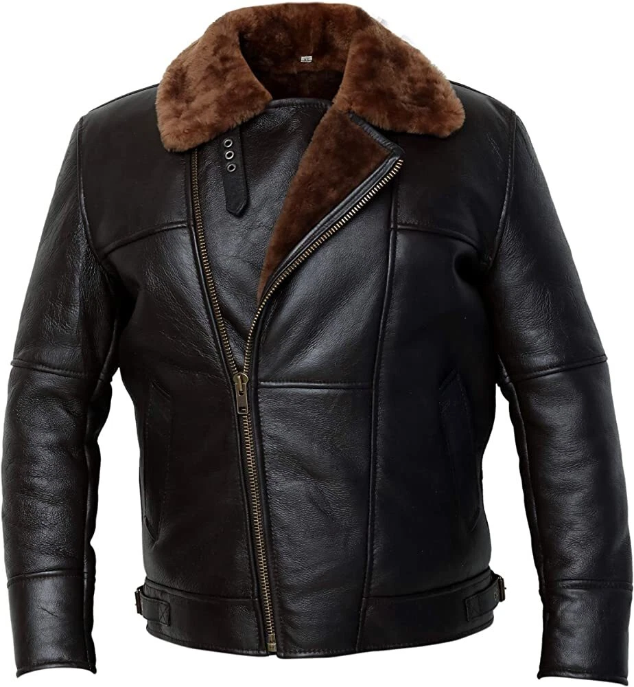 Black RAF Aviator Men s B4 Sheepskin Real Shearling Leather Flight Bomber Jacket