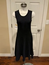 John + Jenn Black & Purple Polka Dot Knit Fit & Flare Mini Dress, Size M