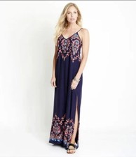 Karen Kane Maxi Dress Size M Blue Floral BOHO embroidered