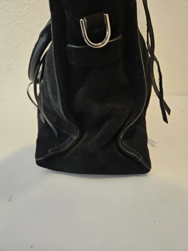 REBECCA MINKOFF Suede Leather Satchel Black Shoulder Bag 13x9x6 - Image 3 of 4