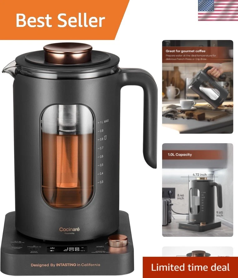 Electric Tea Kettle, Glass Electric Kettle with tea Infuser and Precise knob ...