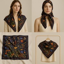 100 Pure Mulberry Silk Twill Scarf - Hand Rolled Edges Square Scarf - 90cm Long