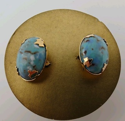 Vintage Sarah Coventry Oval Gold Tone Mid Century Turquoise look Cufflinks NOS