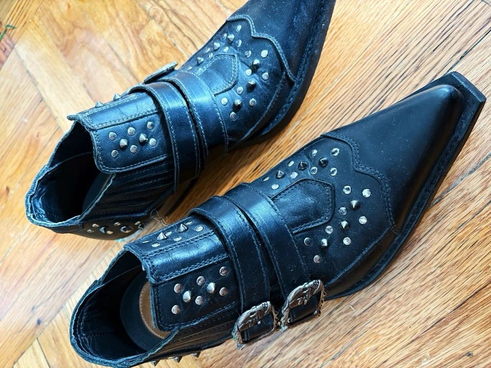 New Rocks Spiked Steel Heels Goth Punk Black Ankle Boots Size 38 - Image 4 of 4