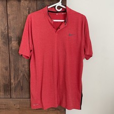 Nike Shirt Mens Large Red Polo Blade Collar Tiger Woods Golf Performance Stretch