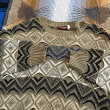 Vintage Bristol House 3D Knit Sweater Mens L Earth Tone Geometric Made in USA