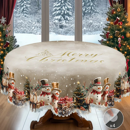 1 Pezzo Tovaglia Natalizia,Retro Pupazzo di Neve Cervo Regalo Stampato Copritavolo Decorazione - Foto 4 di 8