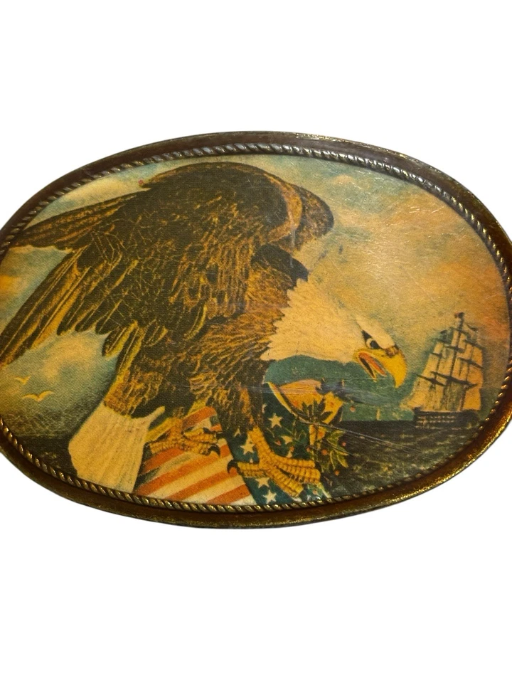 Винтажный Masterwork Лысый Орел Ремень Пряжка Патриотический Американский Флаг Дизайн Корабля - Изображение 2 из 4
