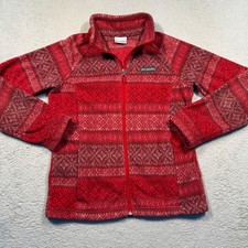 Columbia Fleece Jacket Kids Large Red Aztec Print Full Zip Gorpcore