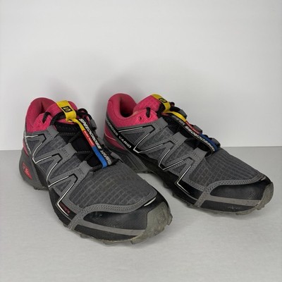 Salomon Speed Cross Vario Pink Gray Black Trail Hiking Shoes Womens Size 8.5