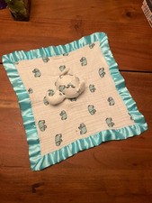 Aden  Anais Elephant Security Blanket Musy Mate Lovey Muslin Blue Satin Trim