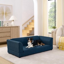 Dog Sofa Couch for Medium Large Dogs Backrest Armrests Foam Cushion Linen Fabric