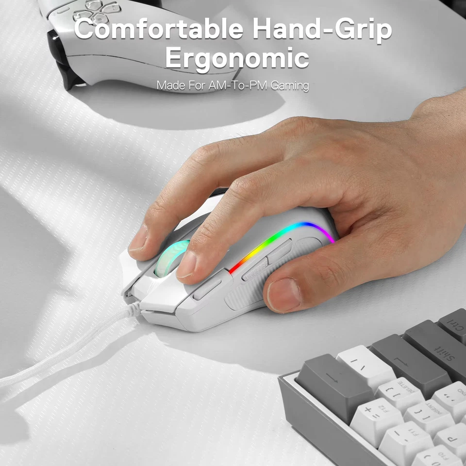 Redragon M612 RGB Predator Gaming Mouse 8000 DPI Wired Optical 11 Buttons White - Image 4 of 4