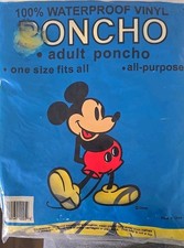 Vintage NEW Disney World Mickey Mouse Rain Poncho Adult One Size YELLOW