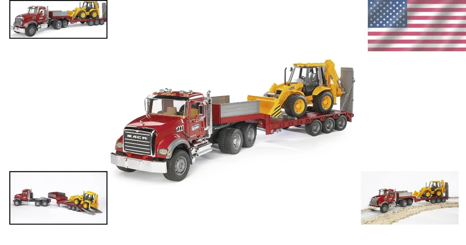 Caminhão de plataforma de granito Mack com retroescavadeira JCB Loader - Imagem 2 de 4