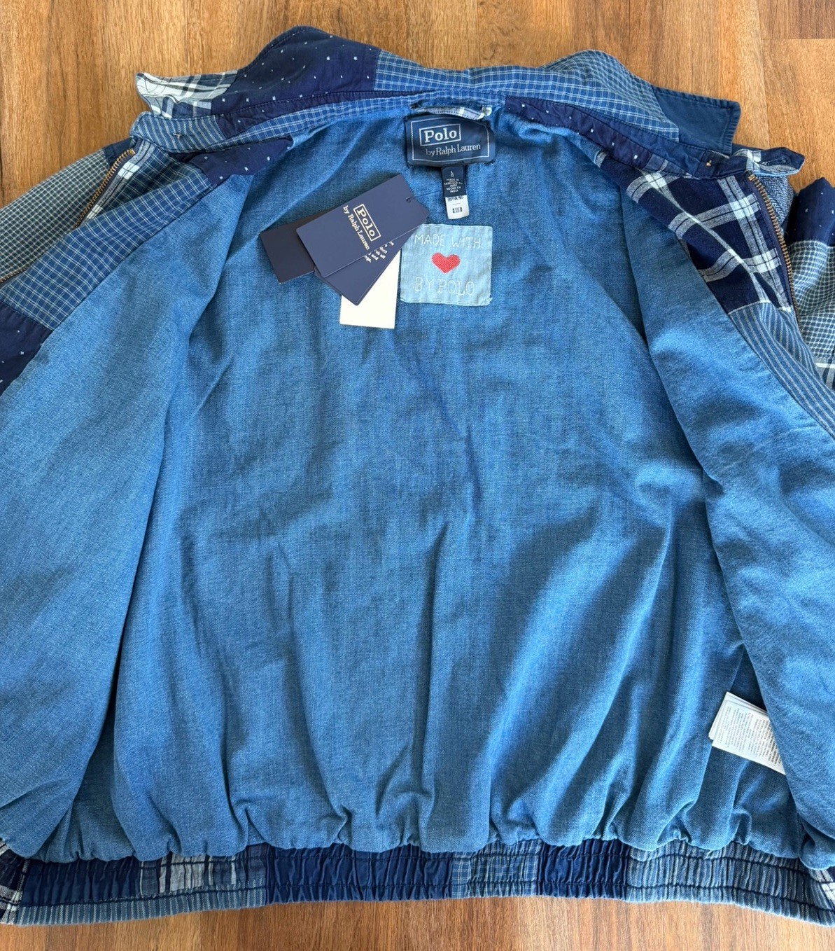 NWT Polo Ralph Lauren Indigo Blue Patchwork Windbreaker Jacket Women’s L Bomber image 9