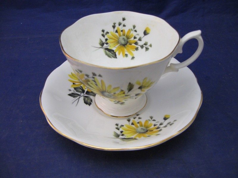 Vintage Royal Albert Tea Cup & Saucer - Yellow Flowers - Embossed Rim - Lovely