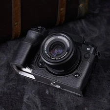Vintage Genuine Leather Half-Wrap Camera Case for Fuji X-H2S XH2S Case Black