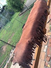 Vintage Handmade Leather Chaps with Fringe  Ribbon Trim   Authentic Western