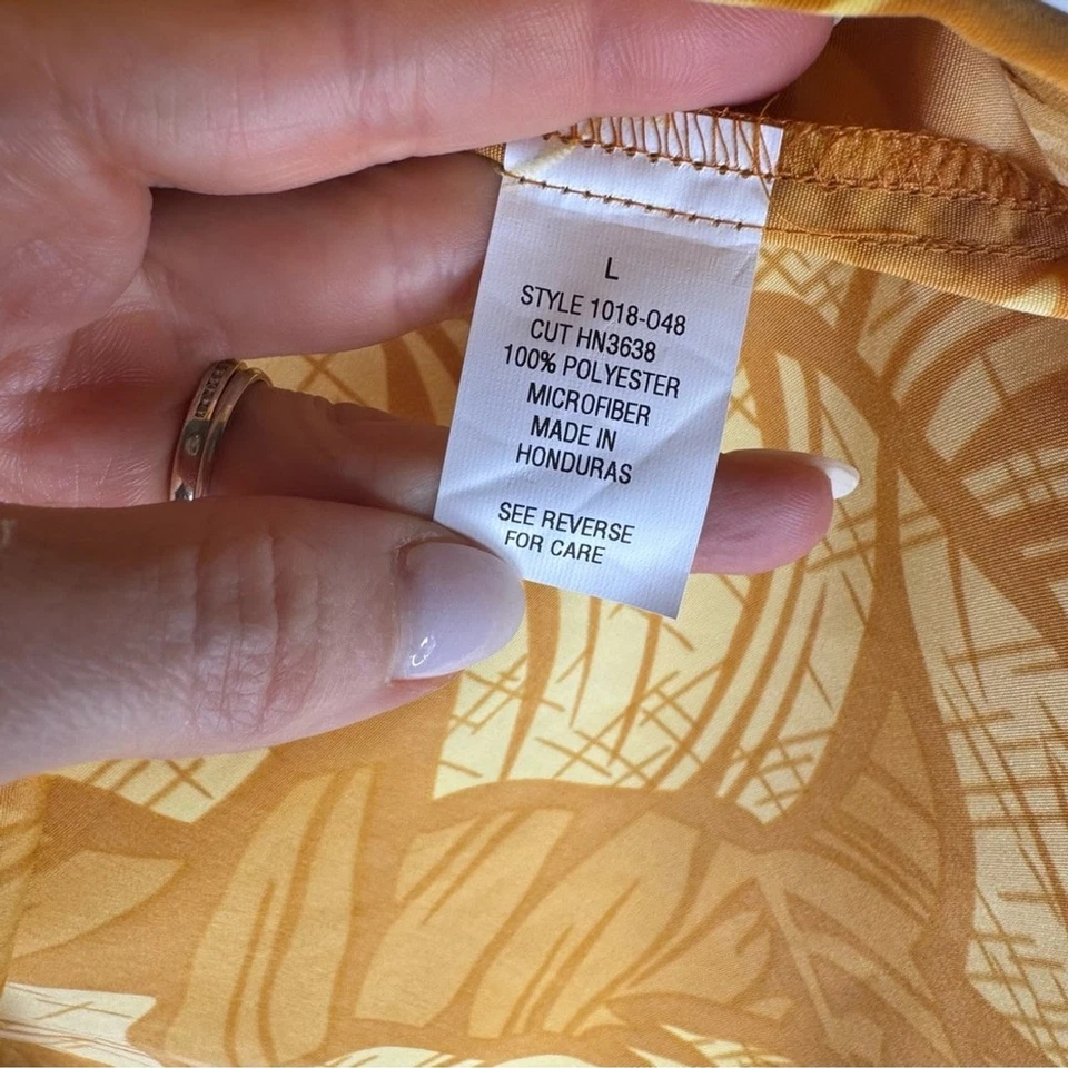 Camisa tropical masculina Edward’s laranja amarela grandes folhas de palma botão para cima havaiana - Imagem 3 de 4