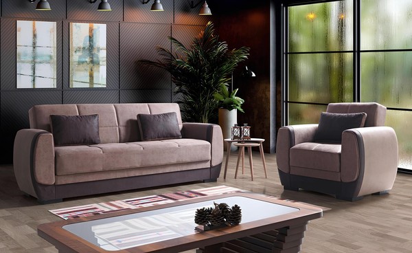 Sofagarnitur 3+1 Sitzer Textil Holz Sofa 3 Sitzer Modern Sessel Komplett Set-image