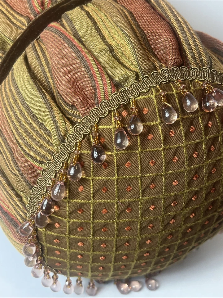 Eastern Accents Luxury Beaded Trim Bolster Accent Pillow Burgundy Tapestry - Image 3 of 4