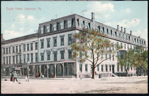 LEBANON-PA-Eagle-Hotel-Antique-Town-View-Postcard-Early-Old-Vtg-Pennsylvania-PC