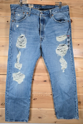 Levi's 501 Straight Leg Jeans Men Size 38X30 Button Fly Distress Style NWT Blue