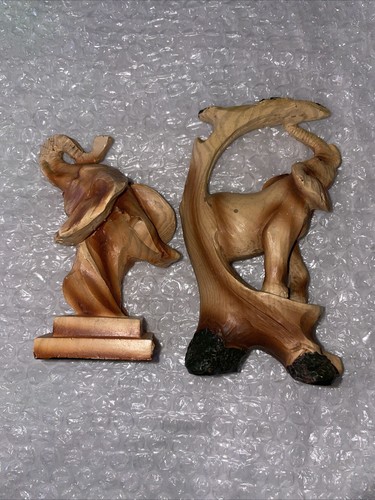 Elephant Figurines Gorgeous Wooden 5" & 4" Pair - Picture 2 of 3