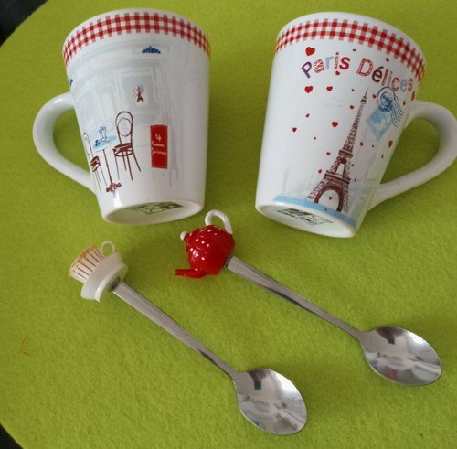 Paris dêlices:6 tlg. Frühstücksset für 2,Becher,Löffel,Baquette-Tasche + -korb - Bild 2 von 6