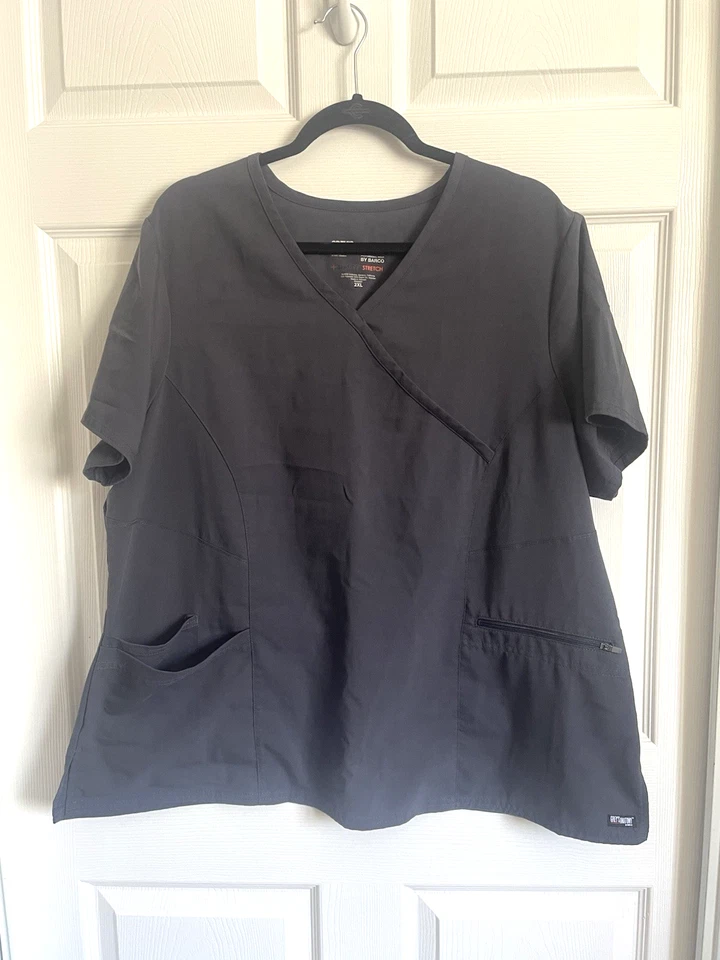 Grey's Anatomy Barco  Scrub Tops V-Neck Lot of 2 Solid Black & Gray Plus Sz 2XL - Image 3 of 4