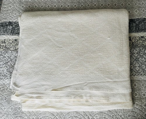 White Cotton Waffle Weave Blanket King USA WPL 1675 Vintage Diamond 25 Beacon ? - Foto 2 di 16