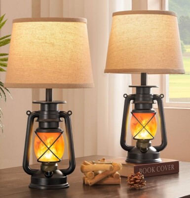 Small Farmhouse Black Lantern Flickering Flame 18.72  Table Lamps
