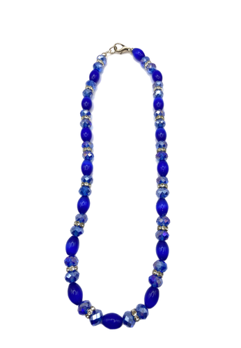Cobalt Blue Faceted Crystal Glass Rhinestone Accents Choker Beaded Necklace 21" - Picture 24 of 24