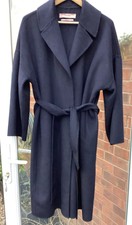 Zara Dark Blue Hand Made Wool Mix Belted Coat Size M