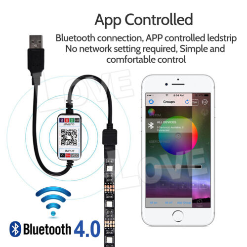 NEW LED Strip Lights RGB USB IP65 Waterproof 1M-10M 60-300 5050 LED Bluetooth 5V - Picture 3 of 14