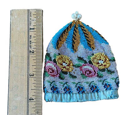 FANCY 19thC Victorian Beadwork 4 EGG COSY Needlepoint MICRO Beaded Cozy