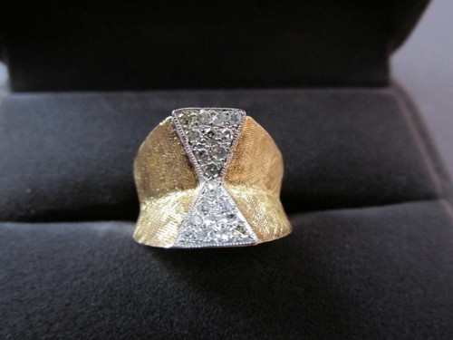14k Solid Yellow Gold 20 Diamonds Retro Cocktail Ring Very Unique Design Sz 6 - Picture 9 of 9