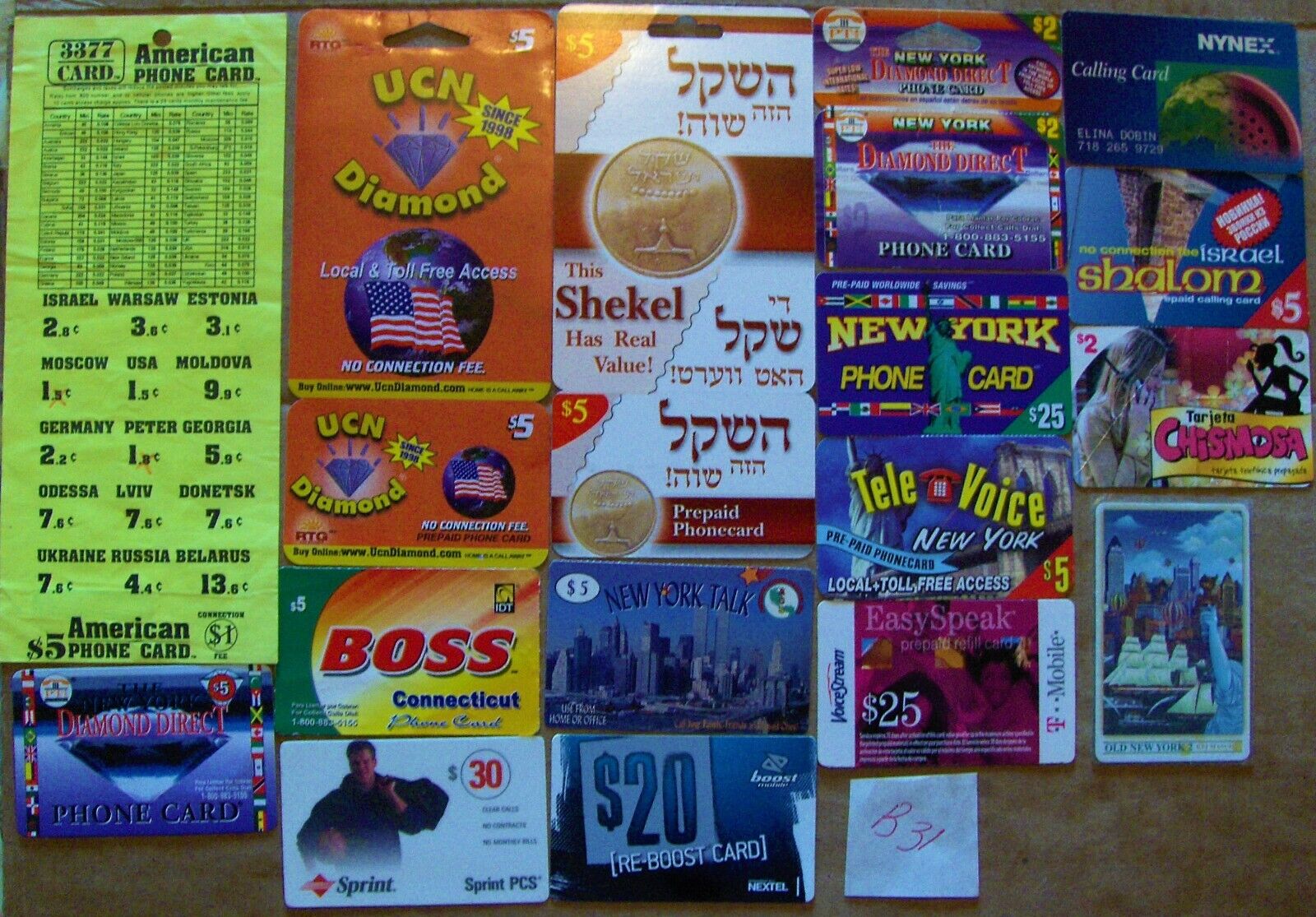 15 different expired/used International Prepaid Calling Cards (B 31)