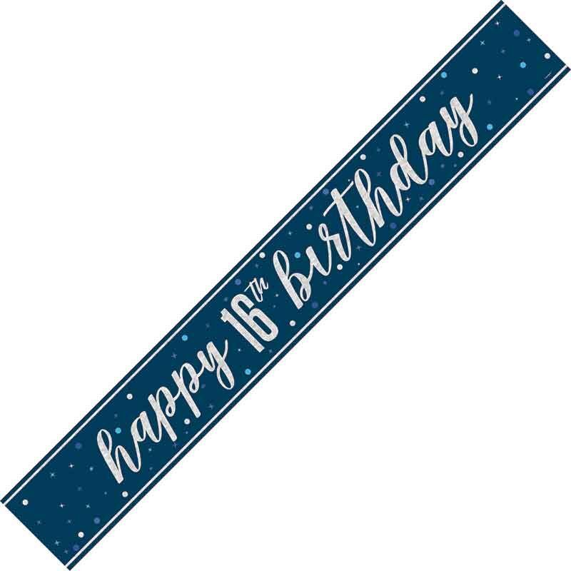 Blue 16th & Happy Birthday Party Decorations Silver Bunting Balloons Banner Age