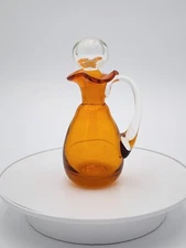 VTG RAINBOW GLASS CO. OPTIC ART GLASS ORANGE W/ BALL STOPPER 